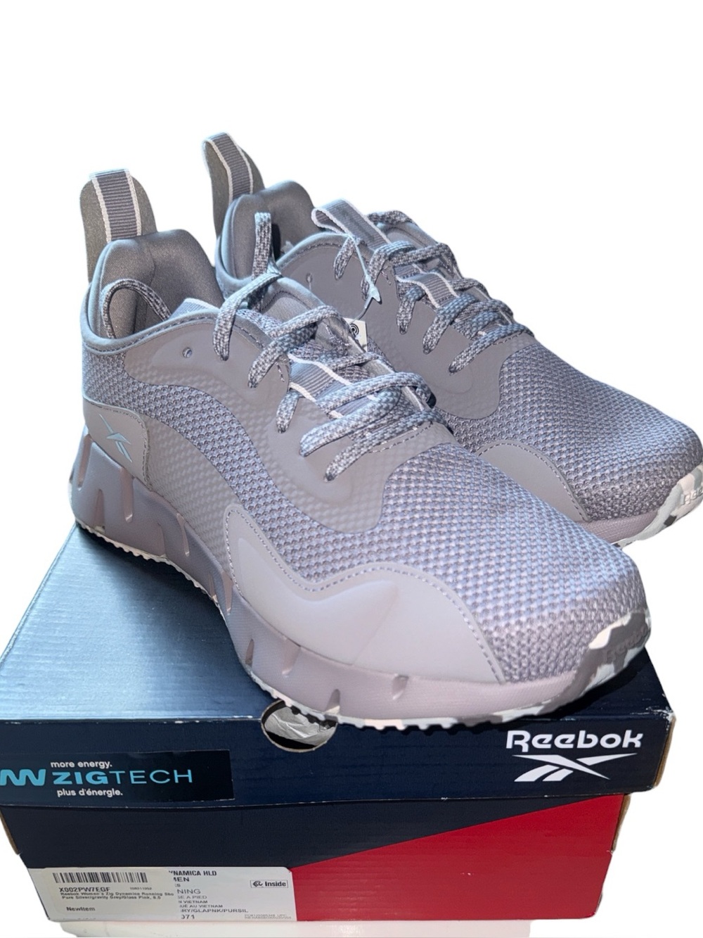 Reebok Zig Dynamica HLD Running Shoes Sneakers Womens 8.5 Gray Pink Sneakers NIB